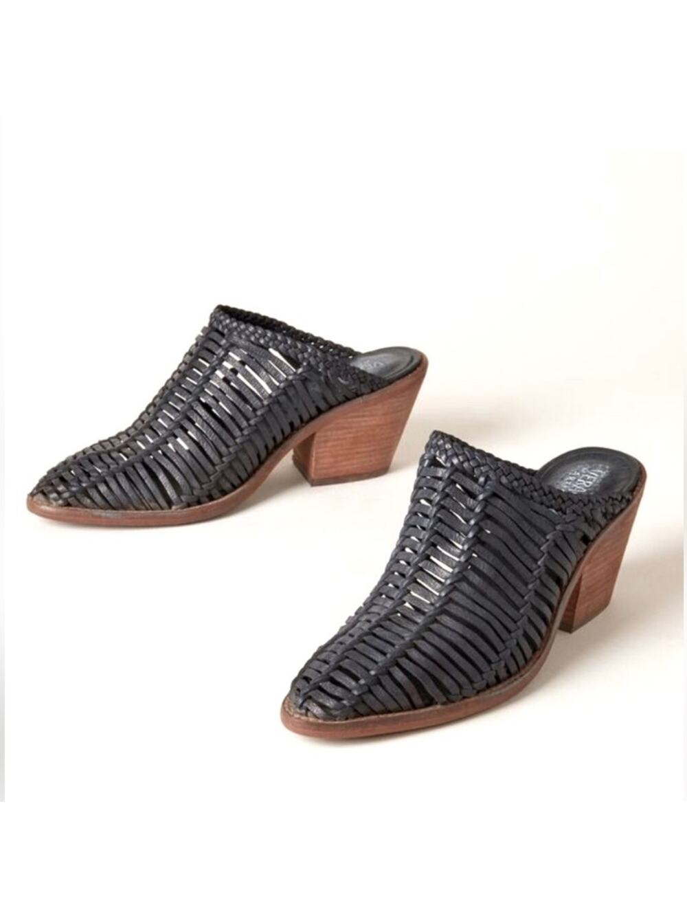 Sundance Veracruz Bella Notte Mules Women 39 8.5 Black Excellent Woven Leather